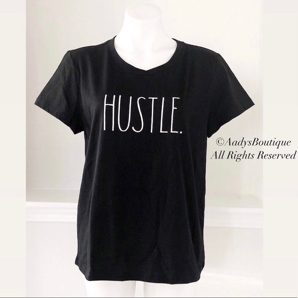 Rae Dunn Tee “HUSTLE ” Cotton Blend Black Short Sleeve T-Shirt Size S NEW - Picture 3 of 7